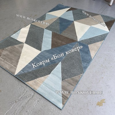 Тонкий Ковер из Артшелка Дизайн 39 Синий с Коричневым