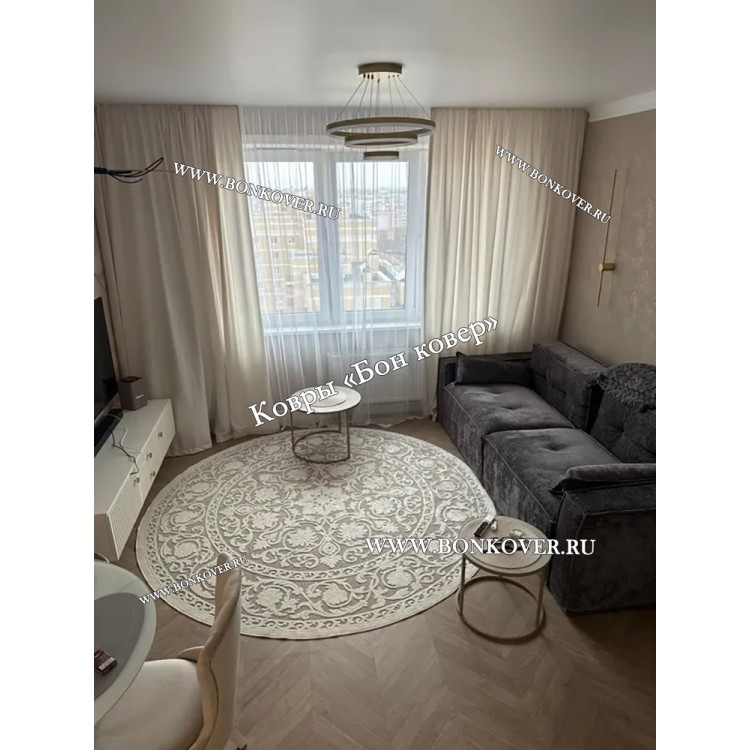 Круглый Белый Шелковистый Ковер  Дизайн 30542